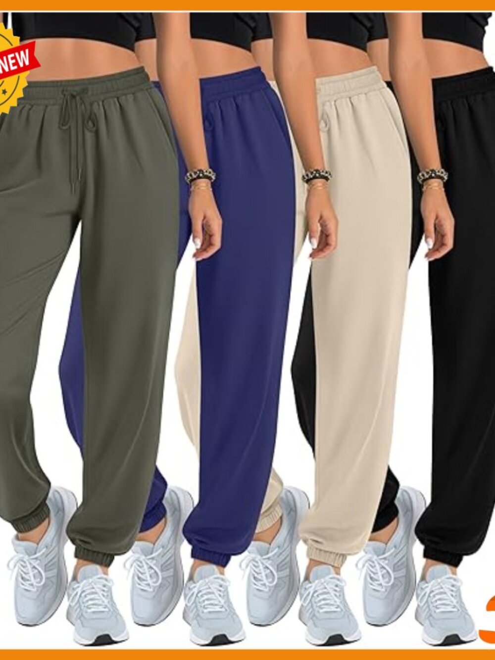 High Waisted Joggers 4 Pack Sweatpants with Pockets Lounge Workout Yoga
